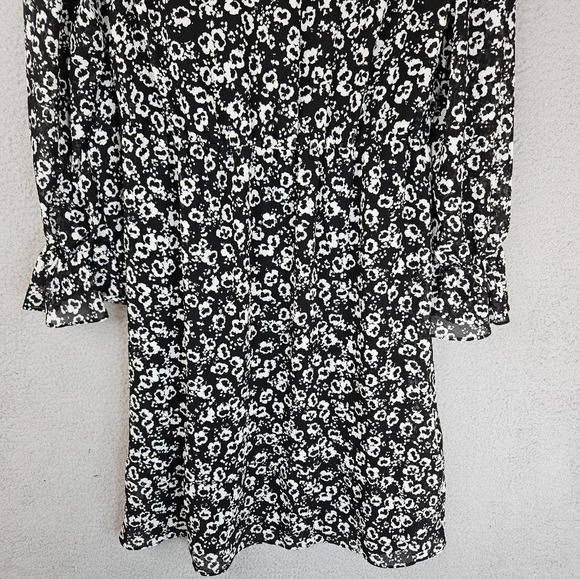 J. Crew Mercantile Dress Sz S Black & White Floral Ruffle Wrist Adjustable - Picture 9 of 13